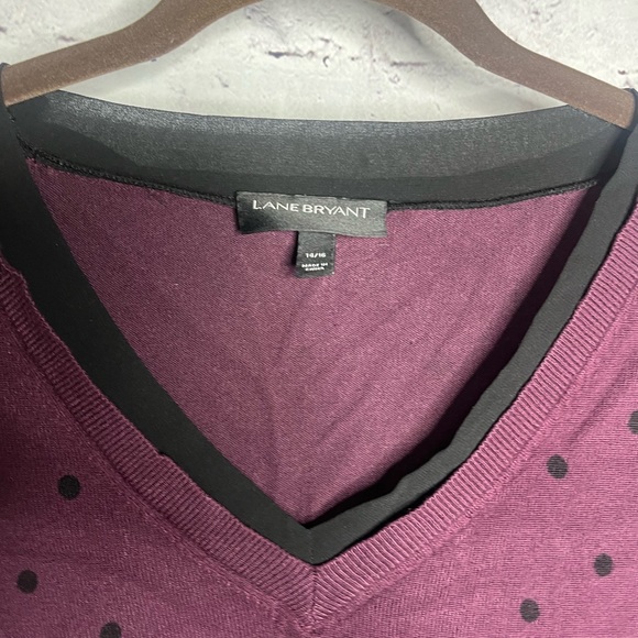 14/16 Lane Bryant purple and black polka dot long sleeve sweater - Picture 2 of 4